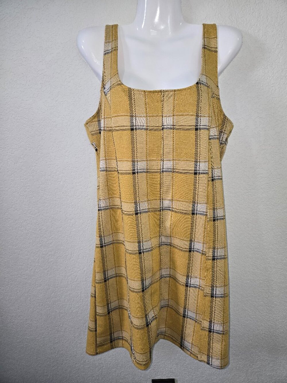 Mustard Yellow Plaid Stretch Dress Size Junior Large